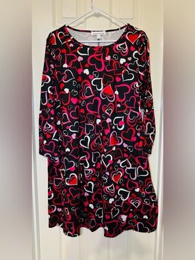 Heart Printed Swing Dress with Black, Red & Pink Hearts